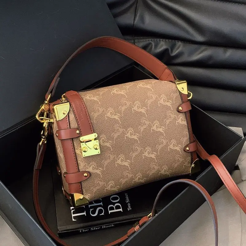 

2025 Summer French Luxe Square Bag, Women's Vintage Shoulder Purse, Day to Night Crossbody, Top Handle Tote, Minimalist Leather