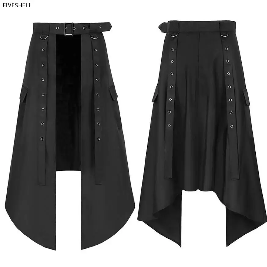 Adult Men\'s Steampunk Kilt Skirt Medieval Gothic Open Front Cosplay Skirts Roman Warrior Kilt With Belts Harujuku Skirt Costume