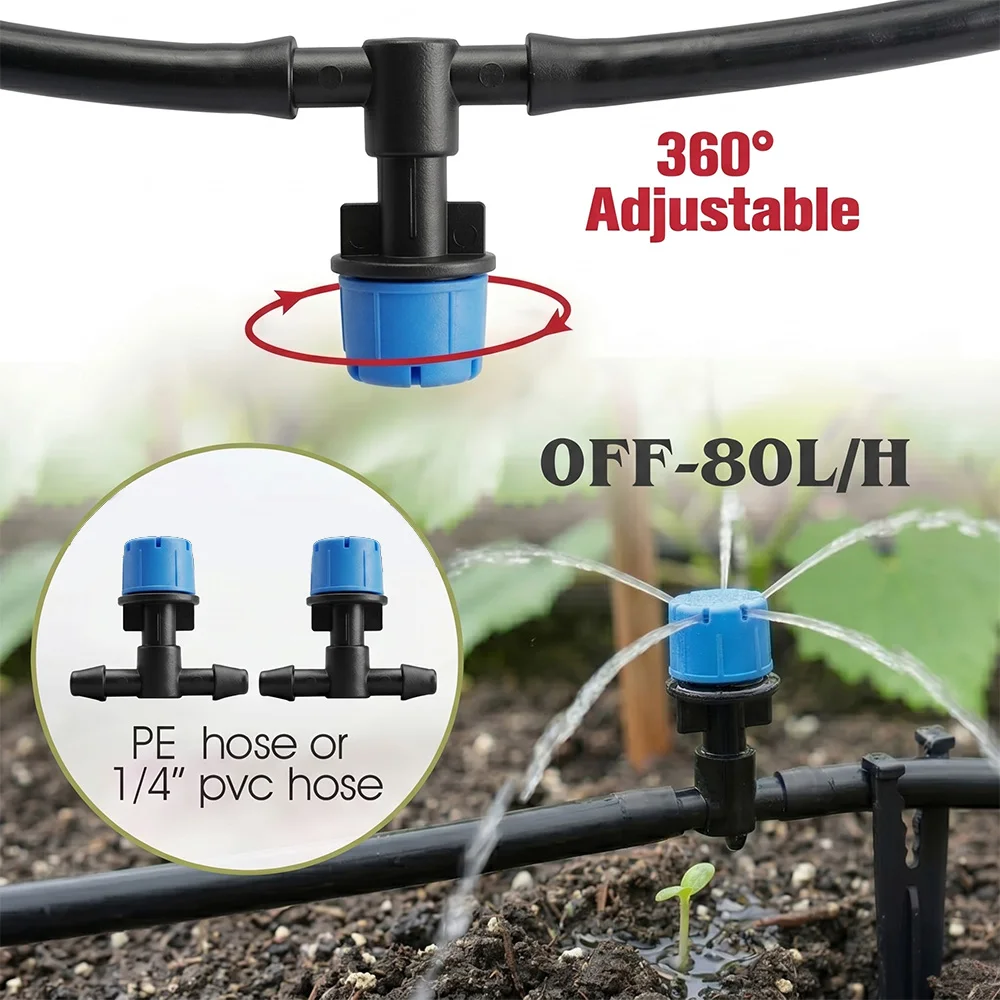 100 Stück Einstellbare 6-Loch-Tropfbewässerungsventile Mikro-Tropfsprinkler für Garten, Gewächshaus, Rasen und Blumenbeet-Bewässerung – Detail 4