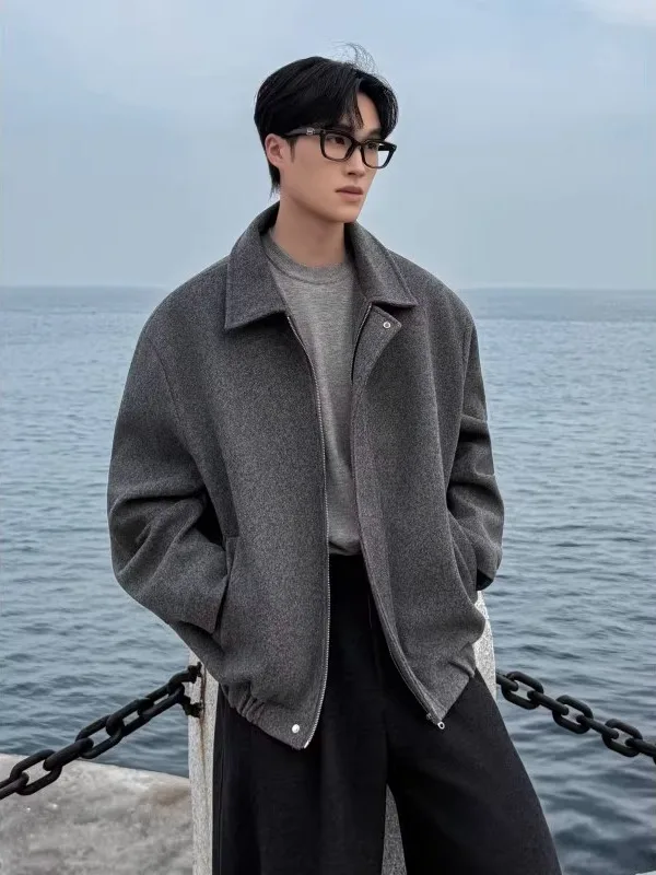 

TANGZ STUDIO Korean Sle Men's ort Thiened Woolen Coat Loose Fit Autumn Winter Jaet for Commuting Casual Wear