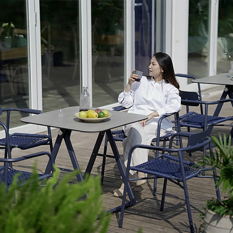 Outdoor table and chair combination villa garden rattan teak rock slab terrace balcony leak table and chair