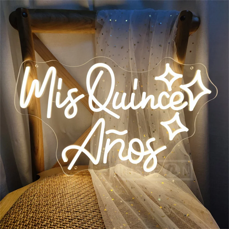 Imagem -06 - Mis Quince Años Neon Led Signs Spanish Birthday Decor Room Party Decor Wall Hanging Light Neon Decoration