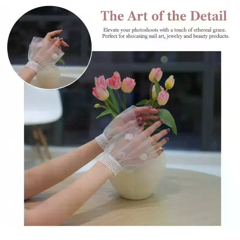Manicure Photo Background Prop 1 Pair Flower Gauze Wrist Fake Cuff Sleeve Nail Art Display Accessory for Studio Shooting