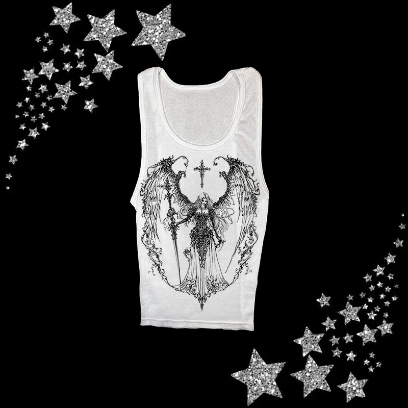 Grunge Punk Hip Hop Y2K Womens T-Shirt Short Sleeve Sexy Slim Chic Fashion Printed Crop Top Gothic Harajuku Emo Girls Streetwear