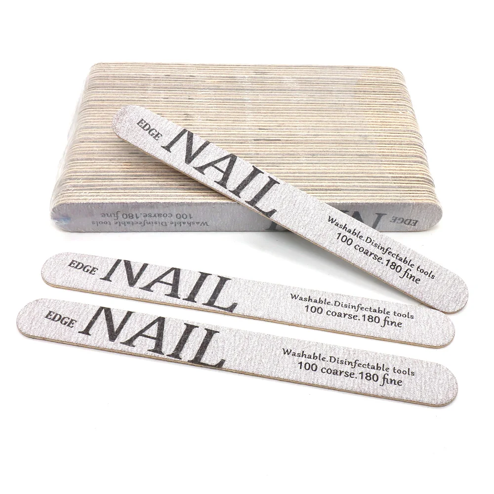 50 قطعة ملف الأظافر الخشبية عازلة 100/180 مزدوجة الجانب ملفات الأظافر رمادي الصنفرة مسمار الرملي طحن هلام طلاء الأظافر مانيكير أداة #1