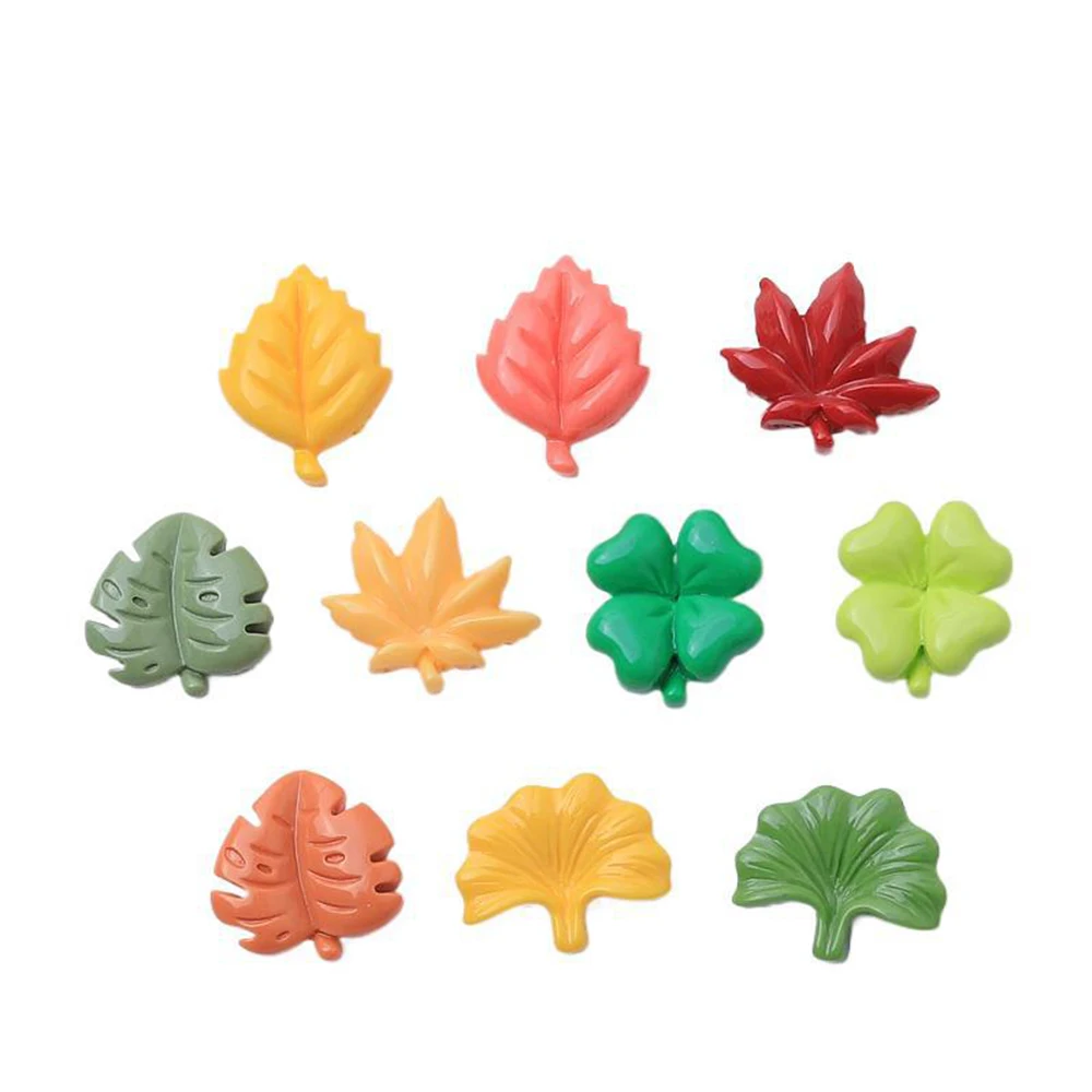 10PCS Shiny Cartoon Leaf Series Miniature Flat Back Resin Cabochons For Hairpin Scrapbooking DIY Home Decor Craft Accessories