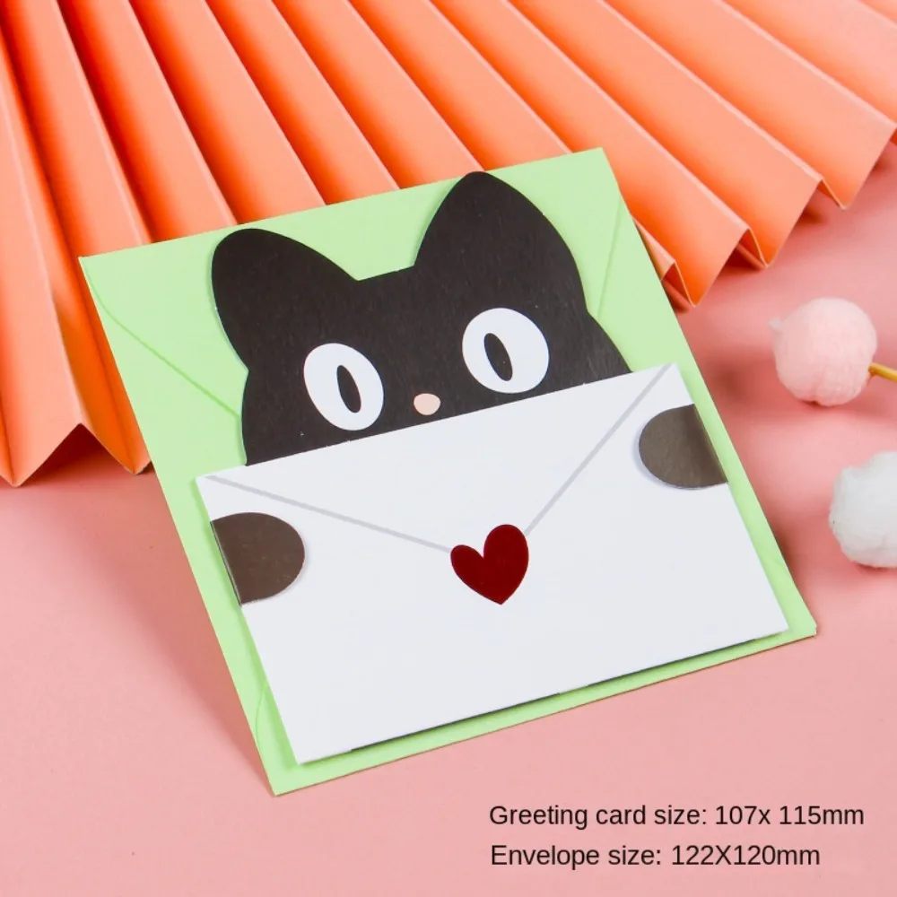 6PCS Bear Rabbit Blessing Thank Envelope Ins Cartoon Decoration Letter Paper Cute Folded Cartoon Greeting Card New Year Gift