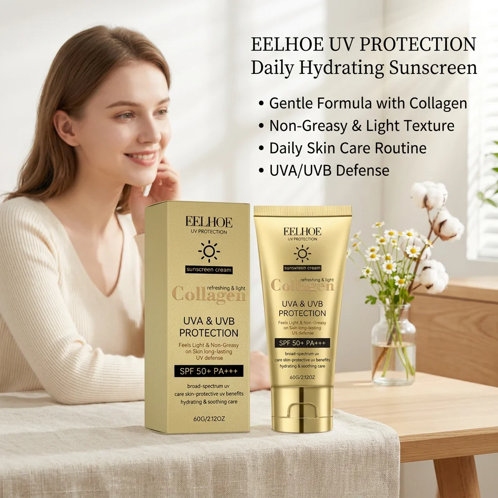 Collagen Sunscreen Cream Moisturizing Soothing Skin Improving Texture Refreshing Long-Lasting UV Defense Lightweight Sunscreen