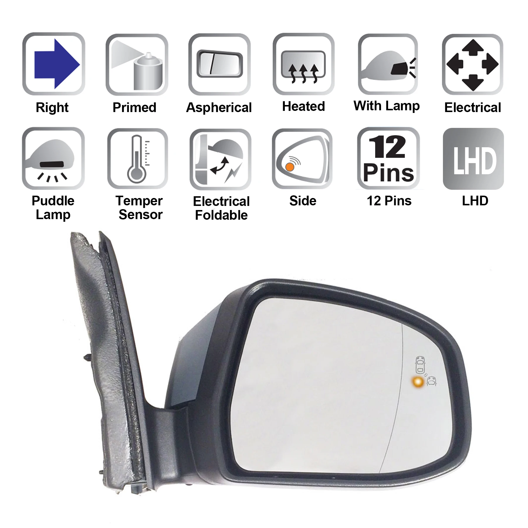 Right Side Power Adjustment Heated Car Rearview Mirror for Ford Focus Mk3 2010-on