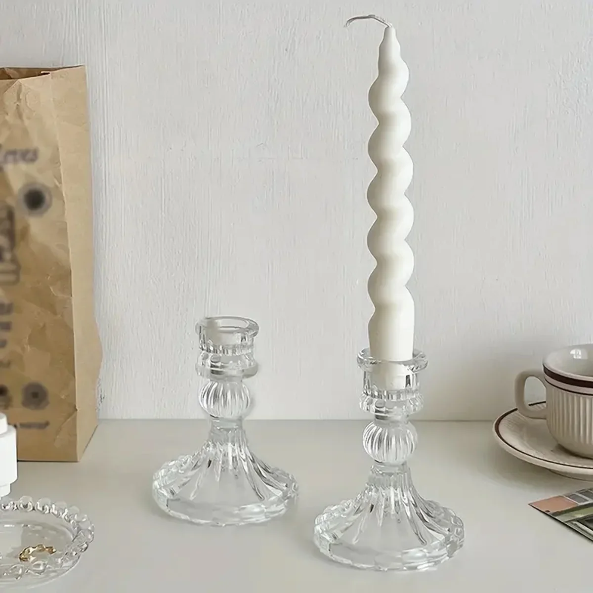 3pcs Candle Holders Retro Transparent Glass Candle Holders Suitable For Pillar Candles, Weddings, Holiday Parties Decoration
