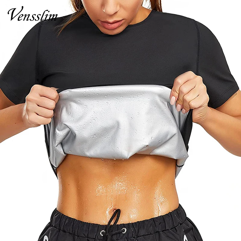 Women Silver Ion Coating Thermo Shirt Sweat Sauna Tank Top Body Shaper Waist Trainer Slimming Short Sleeve Shapewear Weight Loss