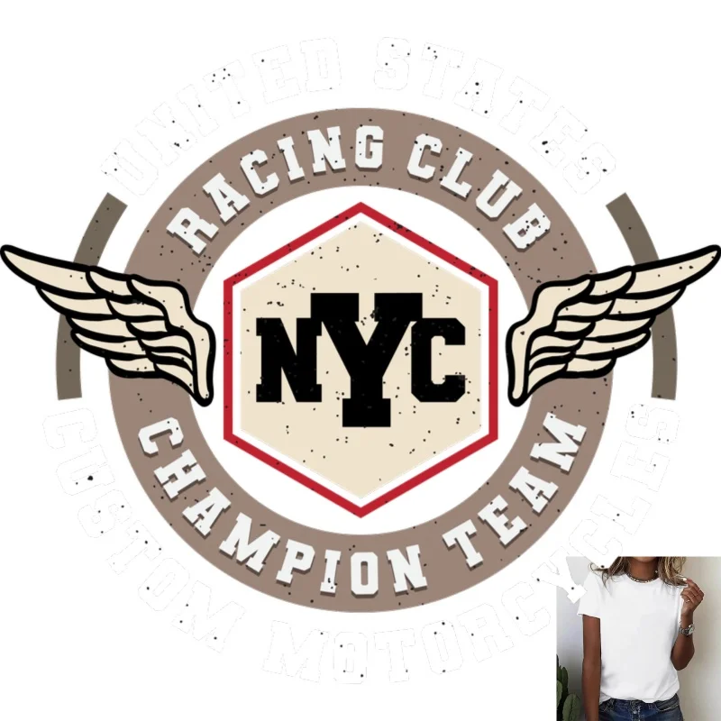 Vintage NYC Racing Club Badge Heat Transfer White Ink Iron - on Patch, Suitable for T - Shirts/Canvas Bags, Street Trend