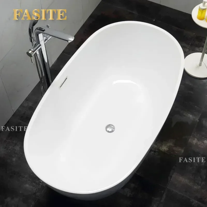 For European American Classic Oval Acrylic Bathtub Independent Freestanding Soaking Tub for Home Hotel B&B Project