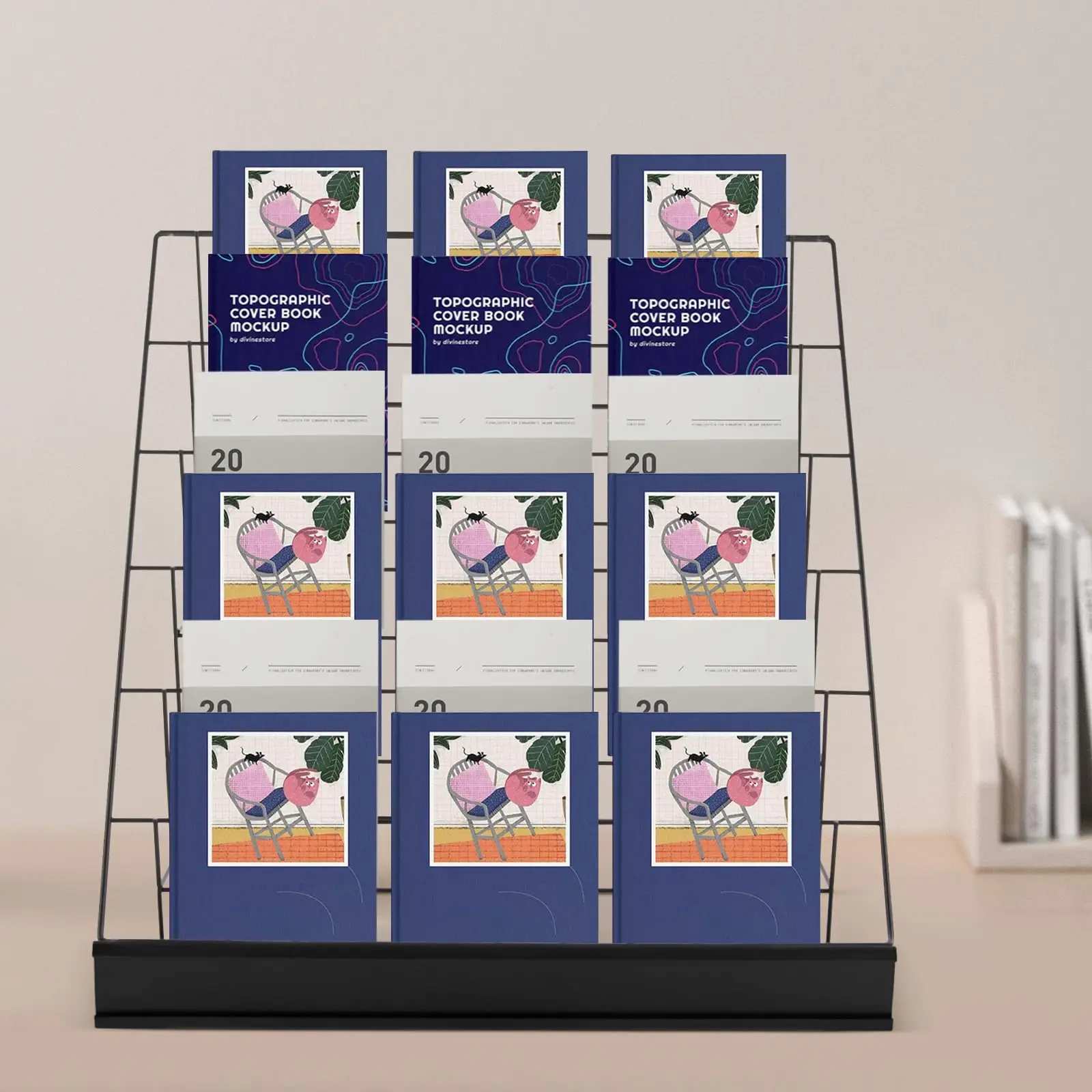 Espositore per libri a 6 livelli, espositore per biglietti d'auguri con scaffale per fumetti con recinzione a pannello, tablet espositore per brochure da 18 pollici