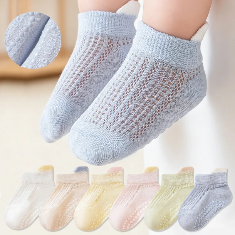 

3 Pairs Newborn Baby Floor Socks Summer Thin Hollow Mesh Non-slip Grip Toddler Walking Floor Sock For Infant