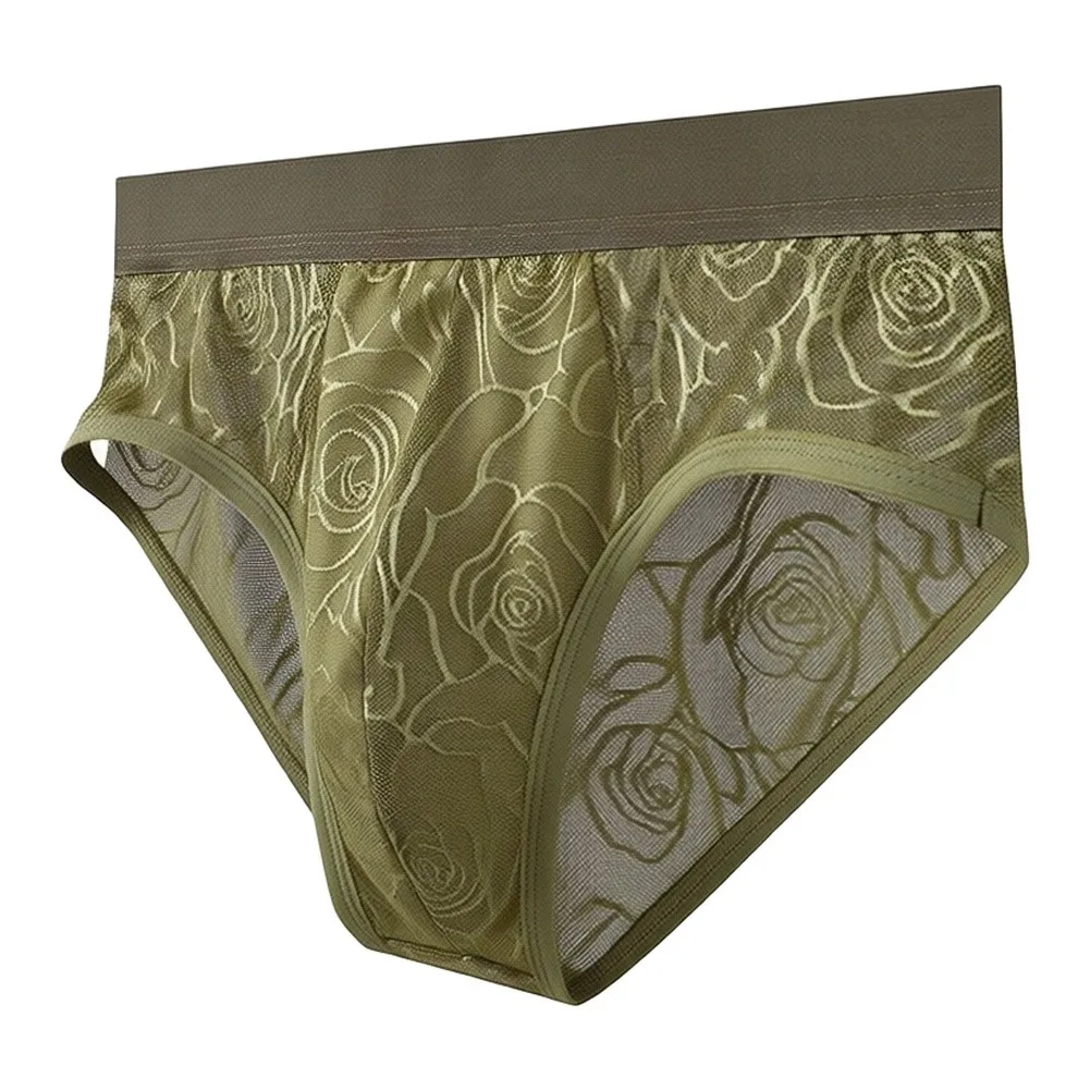 Men's Mesh Lace Solid Mid-waist Briefs Bulge Pouch Underwear Panties Underpants Men's Briefs Sexy Perspective Breathable Panties