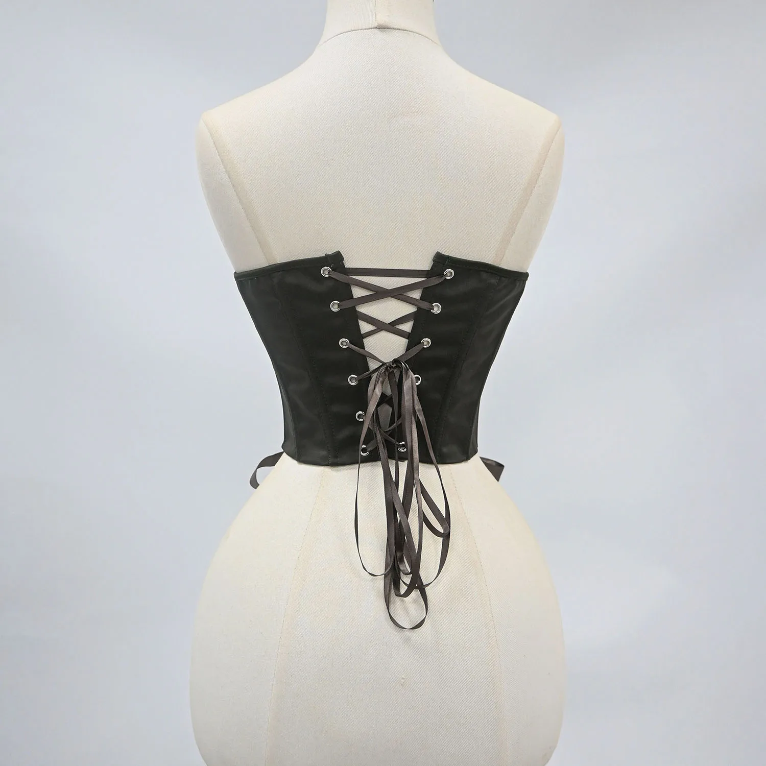 Women's Satin Short Waist Corset with Front Lace-Up Back Bow Decor Boned Cincher Vintage Body Shaper Underbust for Special Occas