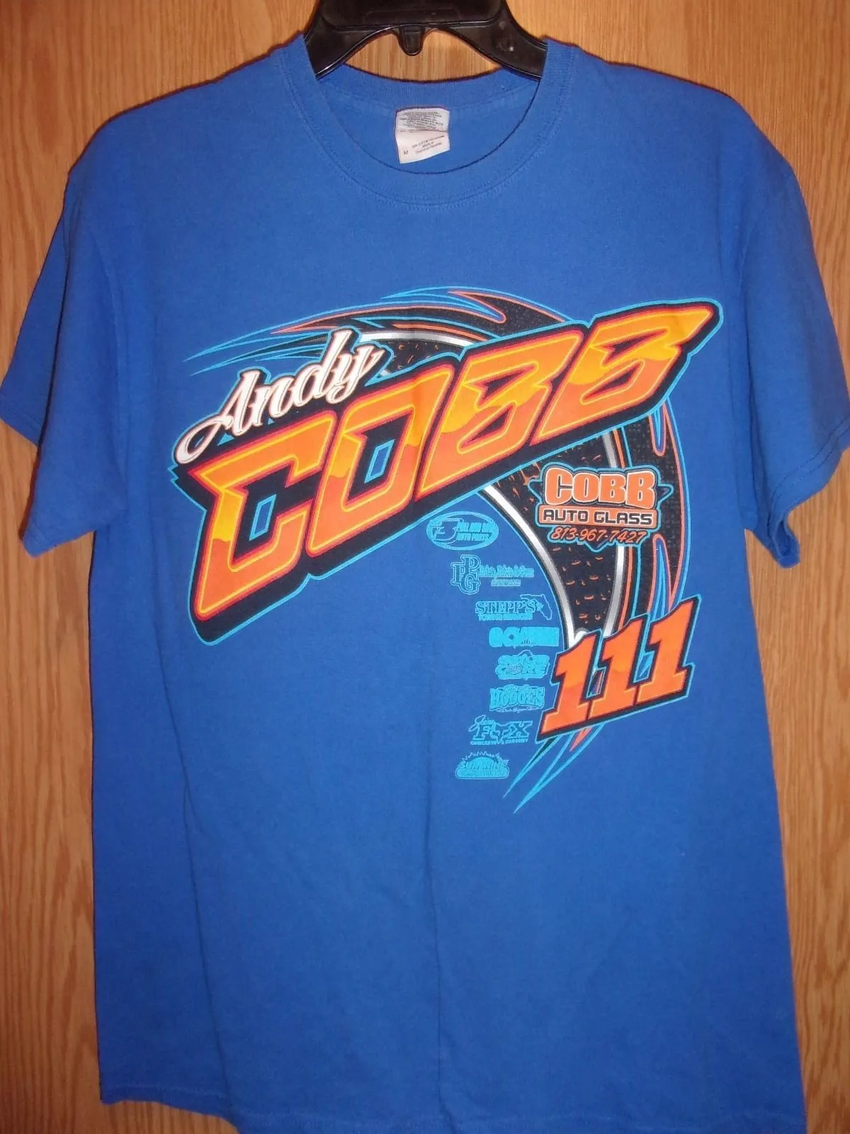 Andy Cobb blue graphic M t shirt auto glass 111