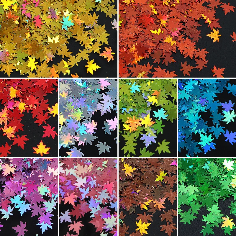 2G バッグ入りグリッター 流れるようなフィリング素材 秋のレーザーメープルリーフネイルグリッター クリスマス感謝祭リーフネイルアクセサリー
