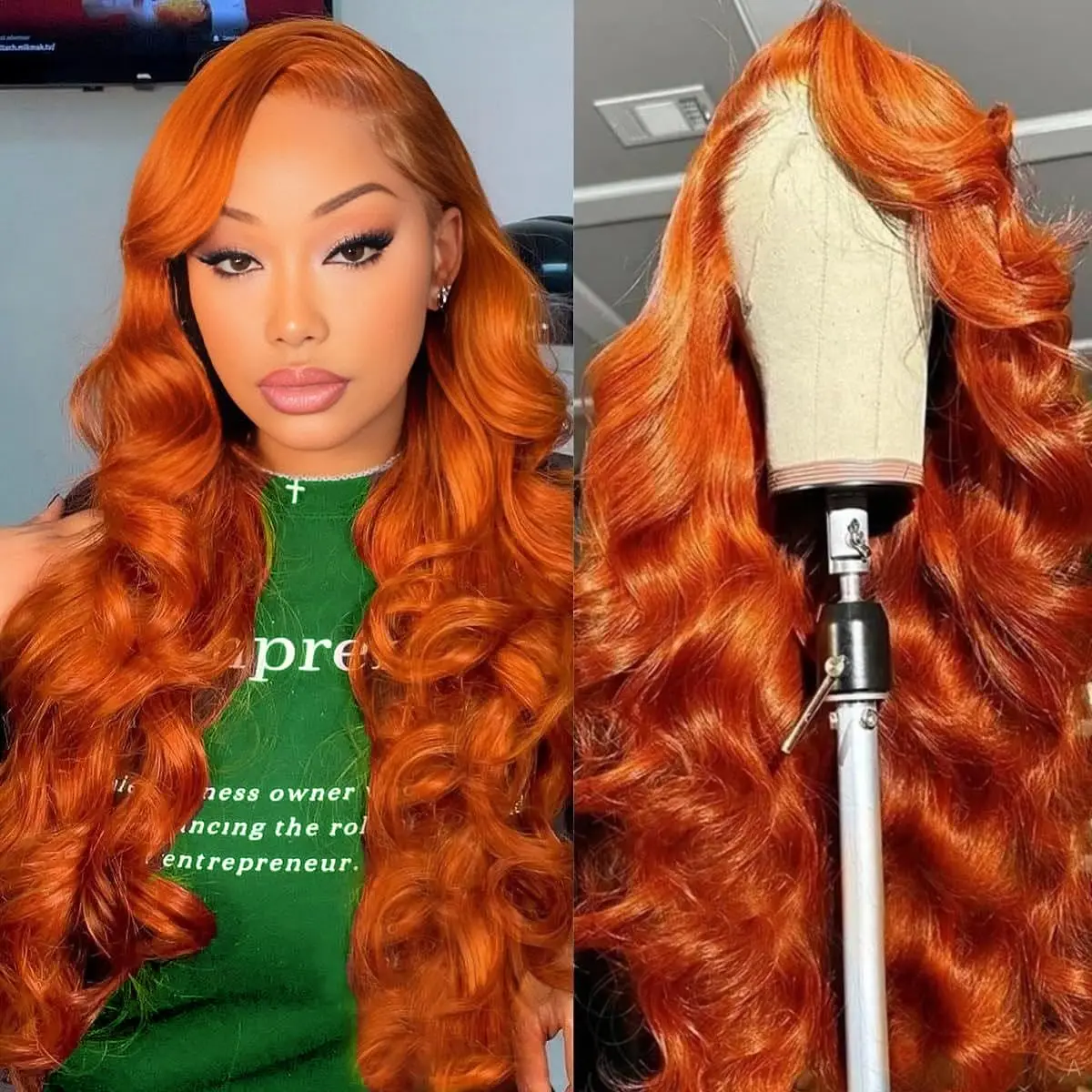 Orange Ginger 13x6 Lace Front Wigs Human Hair Body Wave 13x4 HD Transparent Lace Frontal Wig 180% Density Ginger Human Hair Wig