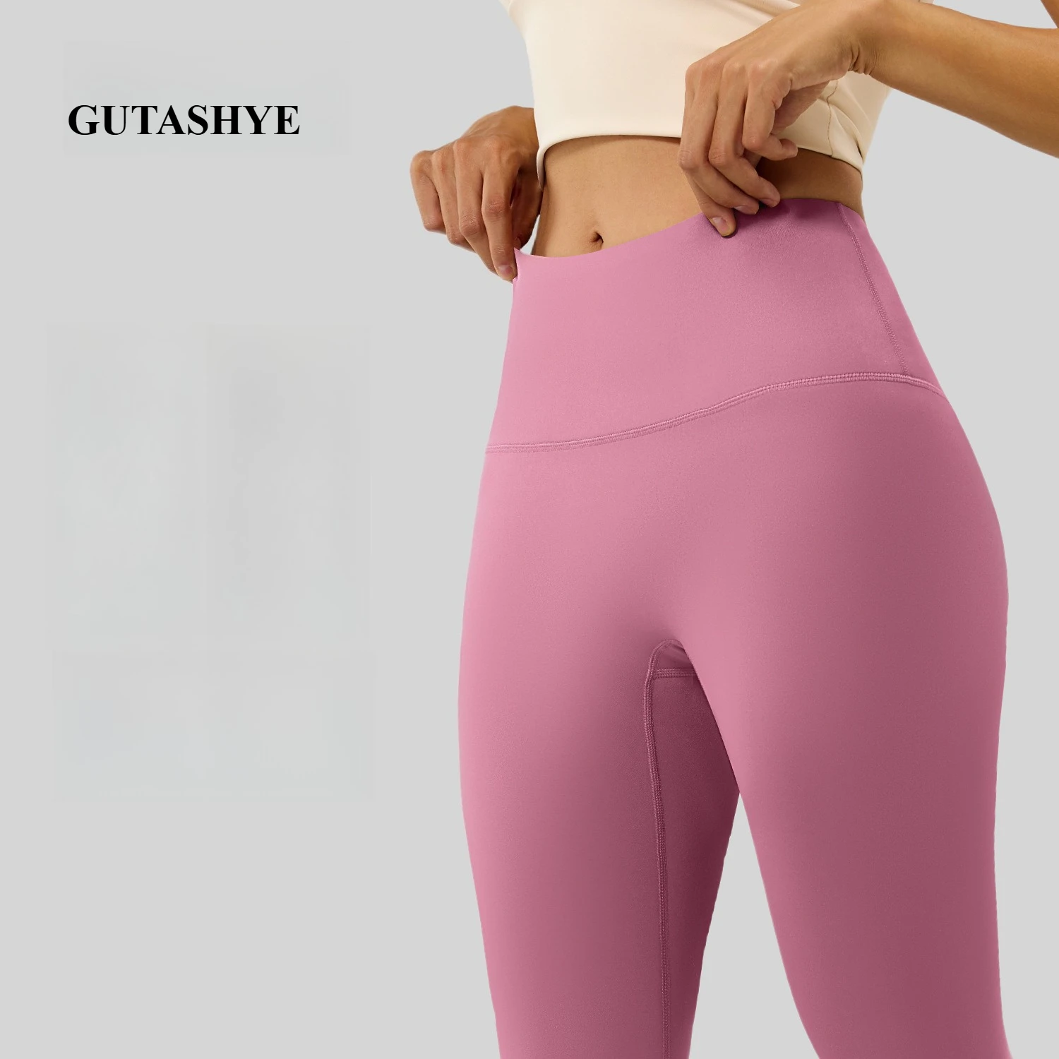 Women Naked Feel Yoga Leggings High Waist Tummy Control Peach Butt Lifting No Camel Toe Skinny Running Fitness Sports Pants