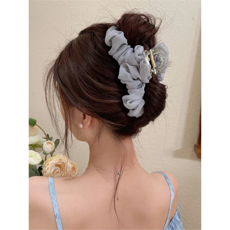 Spring and autumn  fairy fold net yarn  femal eback head tempe rament hair super shark clip high-grade sense