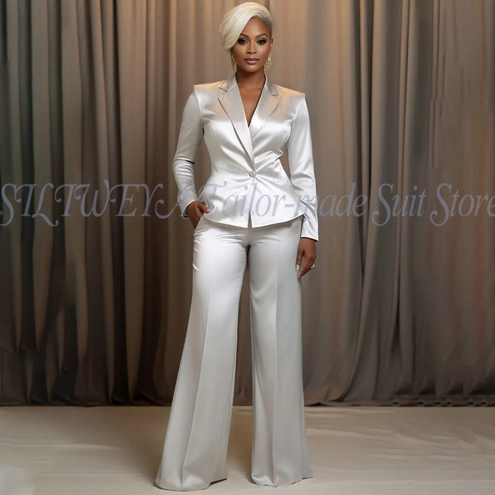 

Роскошный атласный женский костюм, однобортный, комплект из 2 предметов, куртка, брюки, умная повседневная шикарная одежда, бутик, высококачественный Conjuntos De Mujer