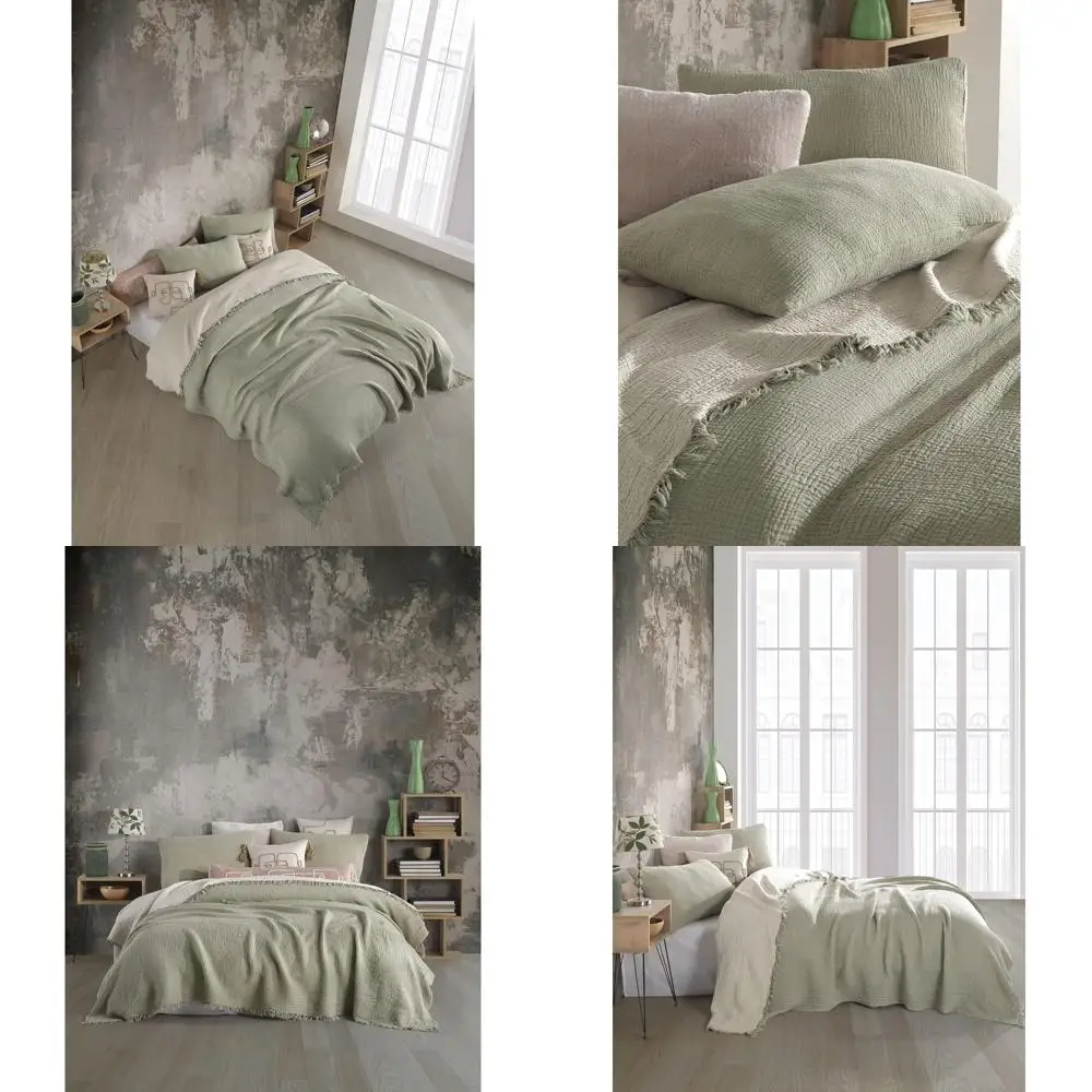 

100% Organic Cotton Dual-Colored 4-Layer Muslin Throws and Pillowcases - Breathable, Ultra Soft, Lightweight Pre-Washed for Comf