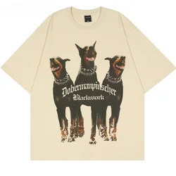 Vintage Doberman Dog Graphic Print Man T-Shirt Oversized Streetwear Fashion Cotton Loose Men T Shirts Hip Hop Womens Tees Tops