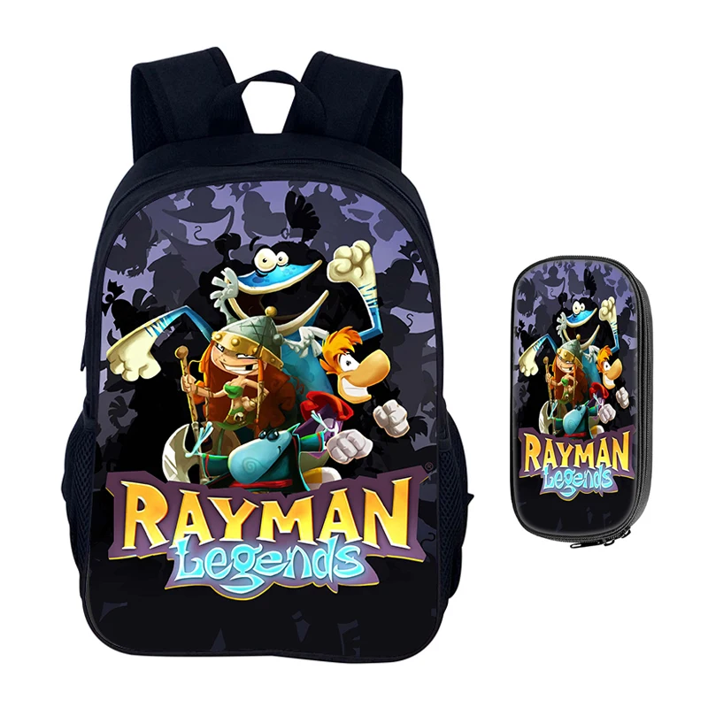 Cartoon Games Rayman Legends 2pcs Set Backpack Schoolbag Boys Girls Camping Backpack Pencil Case Pencil Bag Pencil Box