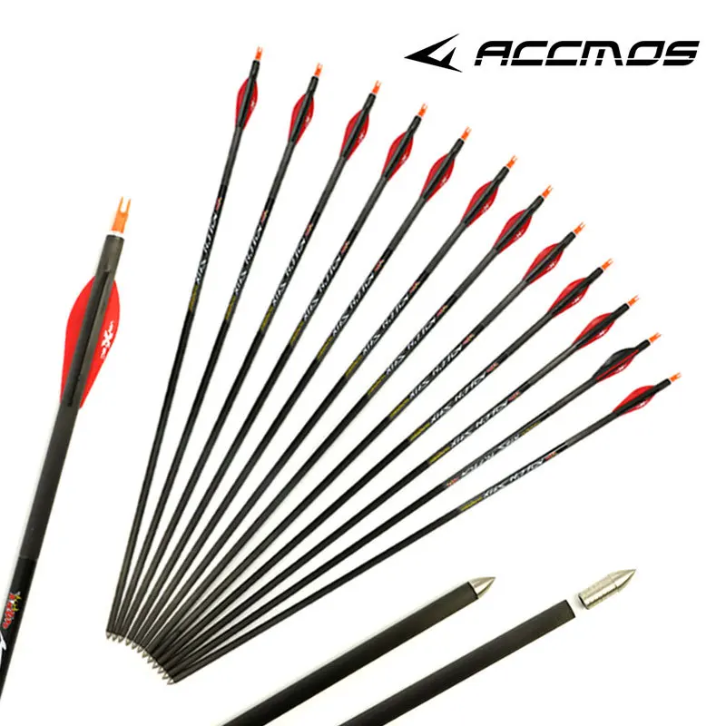 6/12PCS Thick ID9.8mm Pure Carbon Arrow Shafts Spine 200 250 300 350 400 For Archery Recurve/Compound/Traditional Bow Shooting