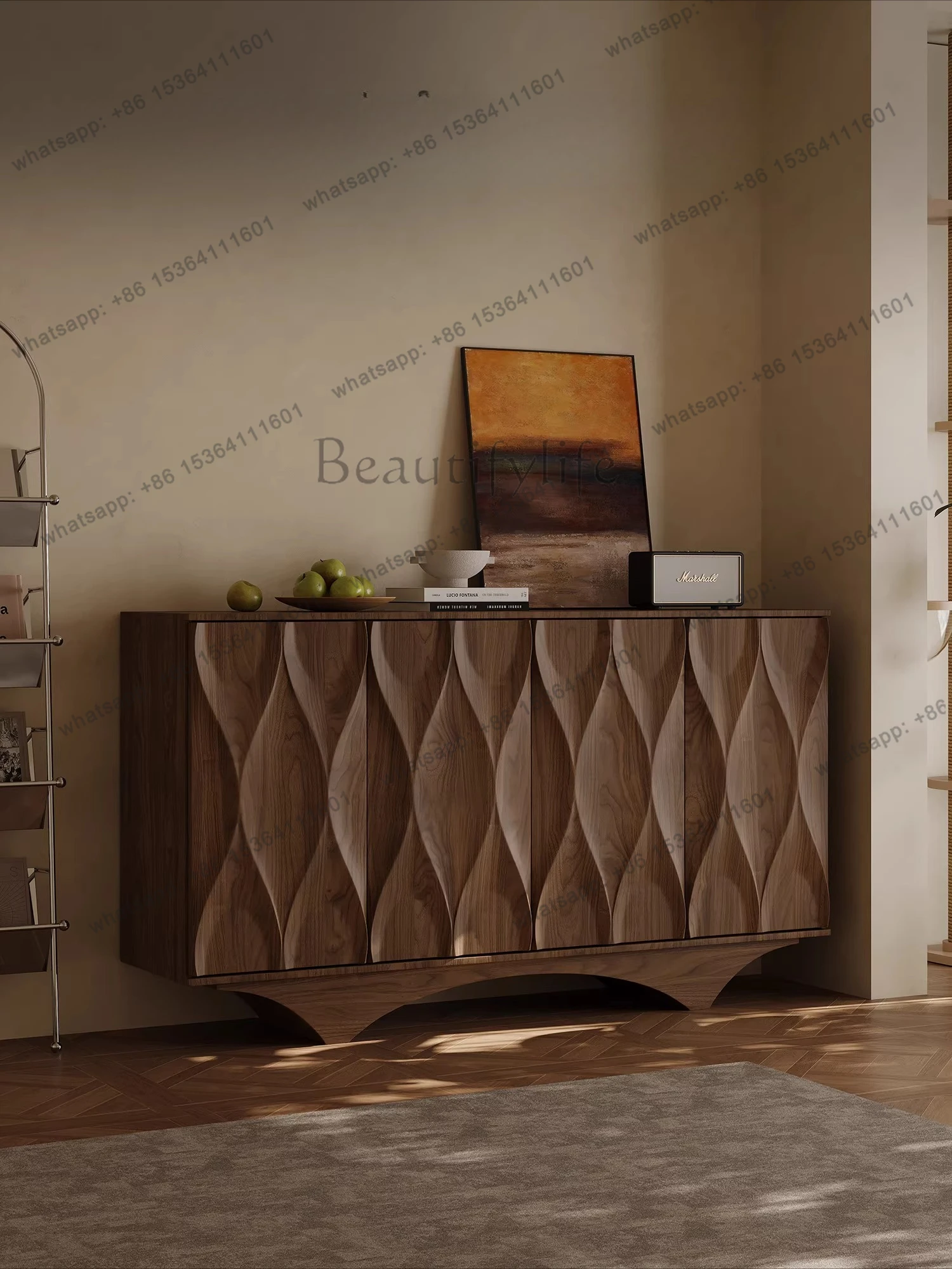 

New Chinese-style walnut leather dining side cabinet New Chinese-style villa entrance entrance cabinet