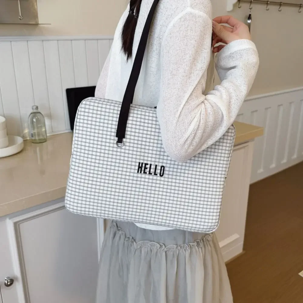 13/14inch Laptop Shoulder Bag Grid Pattern Large Capacity Tablet Sleeve Case Shockproof Multifunctional Laptop Handbag Travel