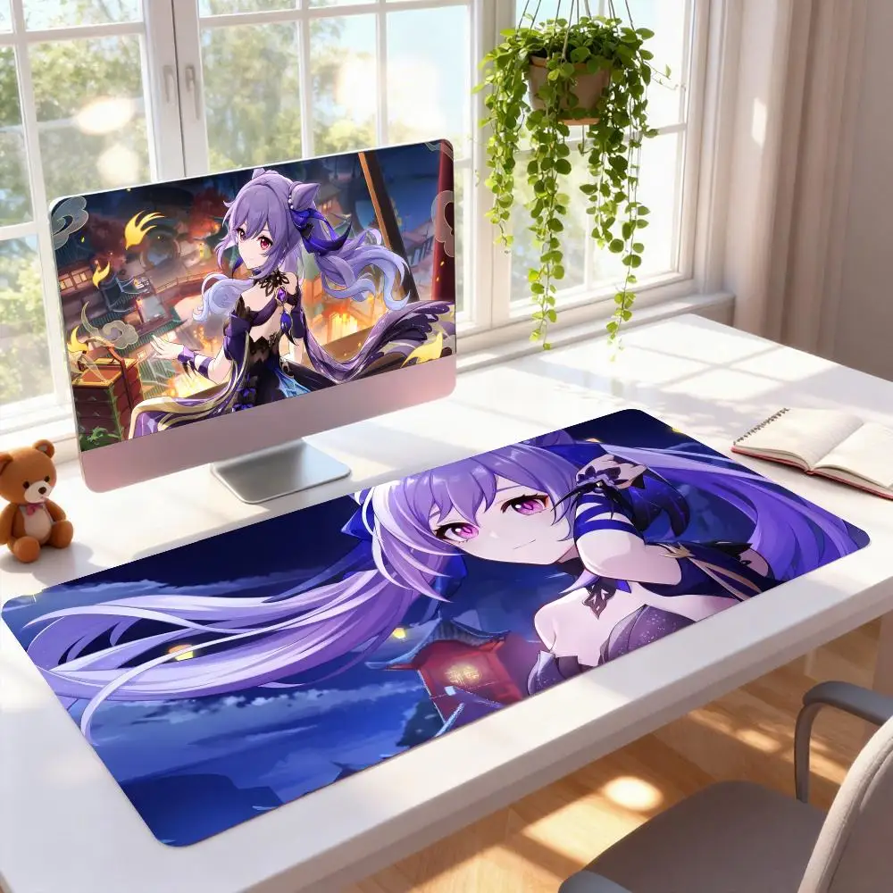 

Game GI Keqing Mouse Pad Rubber Computer Laptop Official Game Super Colored Print Aesthetic Pretty Fashion Luxury Mat