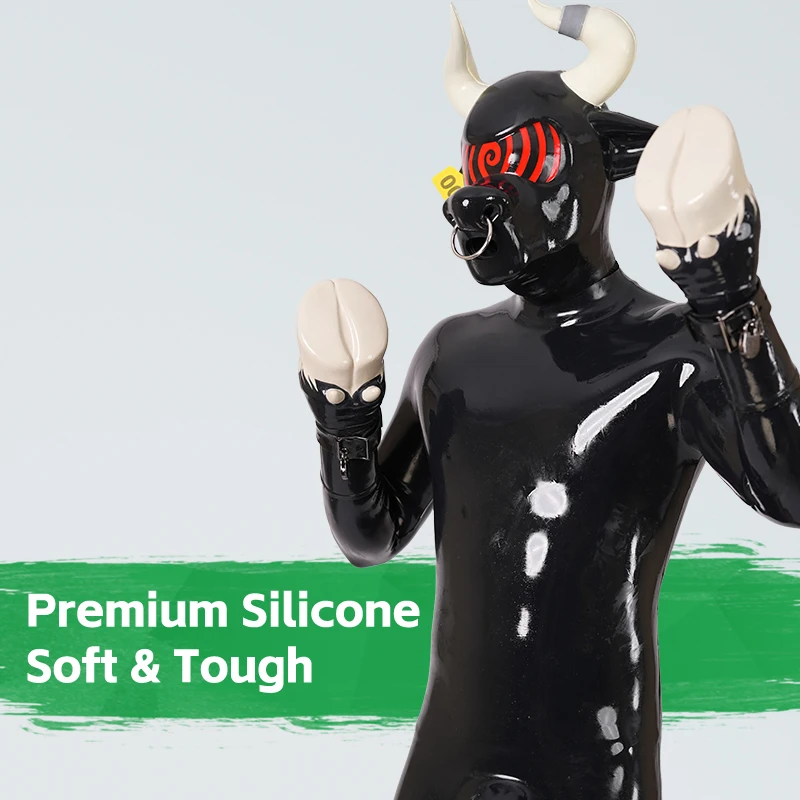 Furrjoi-guantes de silicona con pezuña de vaca para disfraces de Cosplay, fetiche peludo de látex, colorido, personalizado, juego de mascotas, fiesta de Halloween, juego de rol