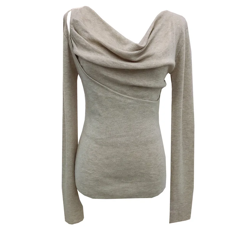 8141 Strickoberteil mit U-Ausschnitt, Herbst und Winter, kühles Gefühl, 14 Gauge Wollmischung, schulterfrei, aushöhlen, geraffte Taille