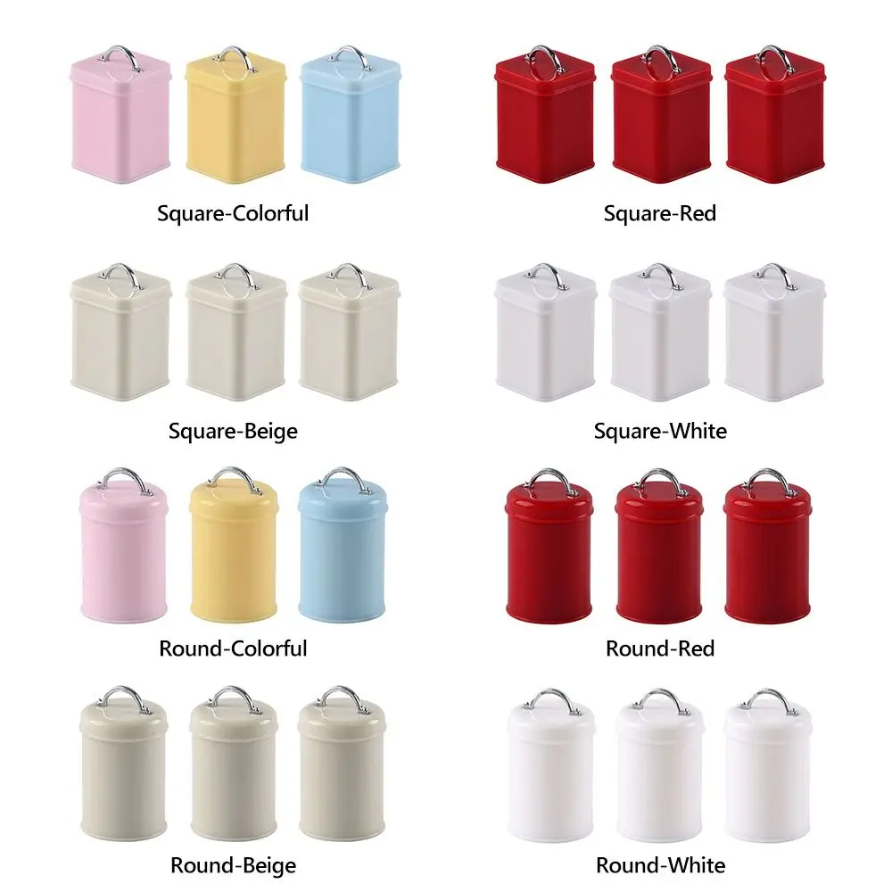 3PCS 1/6 1/12 Schaal Pop Opbergdoos Met Stickers Plastic Poppenhuis Voedsel Speelgoed Foto Props Vierkante Ronde Poppenhuis scène Model