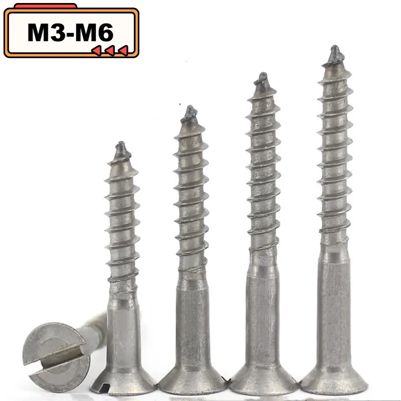 Sl 2/5/10/20pcs M3 M3.5 M4 M5 M6 Length 12-80mm Plain Carbon Steel Gb100 Countersunk Slotted Flat Self Tapping Wood Screws