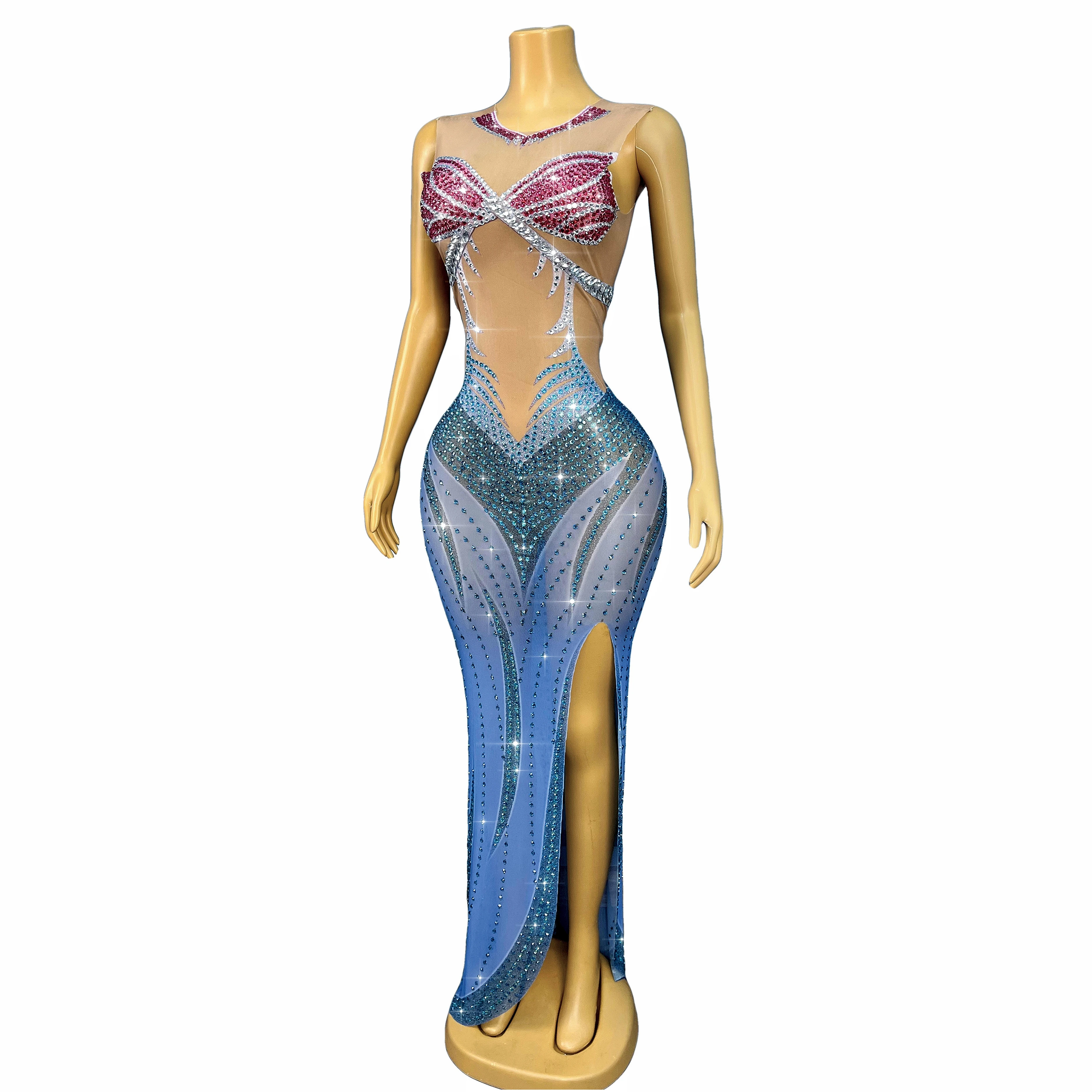 Robe Maxi pour femmes, design spécial, strass brillants, garniture, robe de soirée, tapis rouge, Costume de scène, Lancaoyu