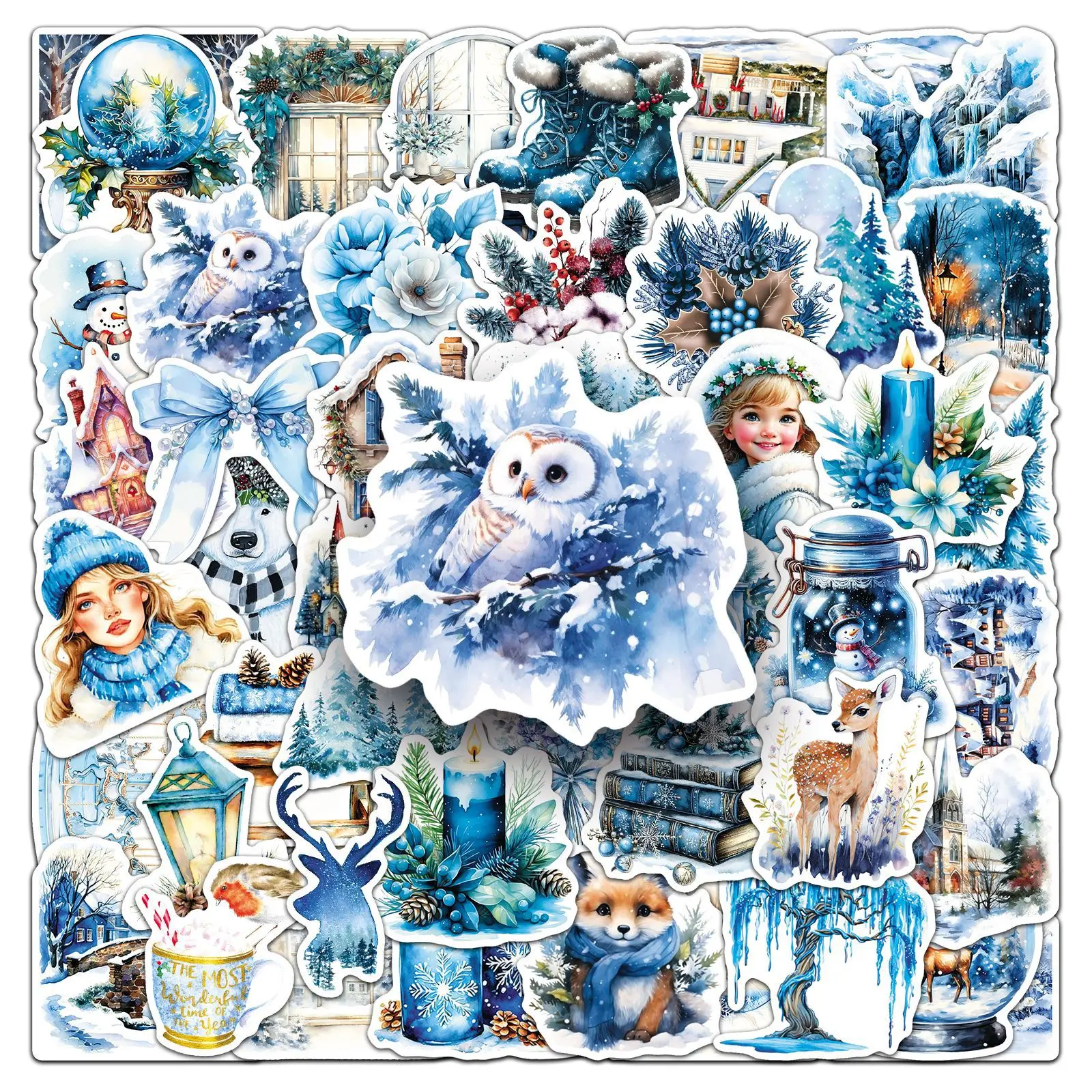 

50PCS Blue Ins Style Winter Graffiti Stickers Creative Decoration Mobile Phone Case Notebook Water Cup Toy Gift Stickers