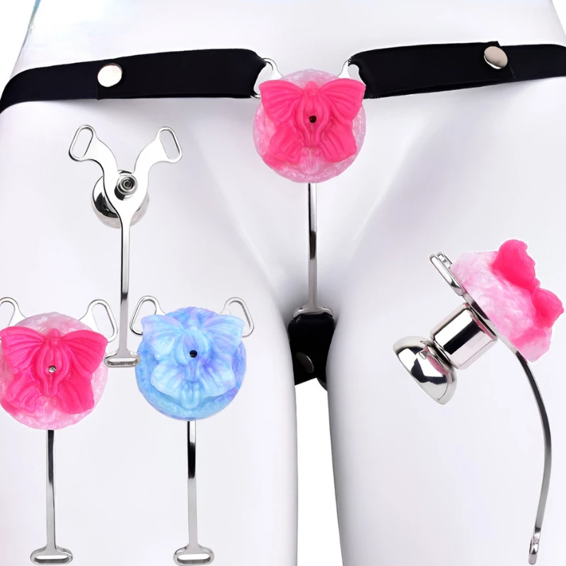 

Crossing Dressing Butterfly Shape Chastity Lock Accessories with Belt Fake Girl Stainless Steel Penis Cage Urethral Plug Tools