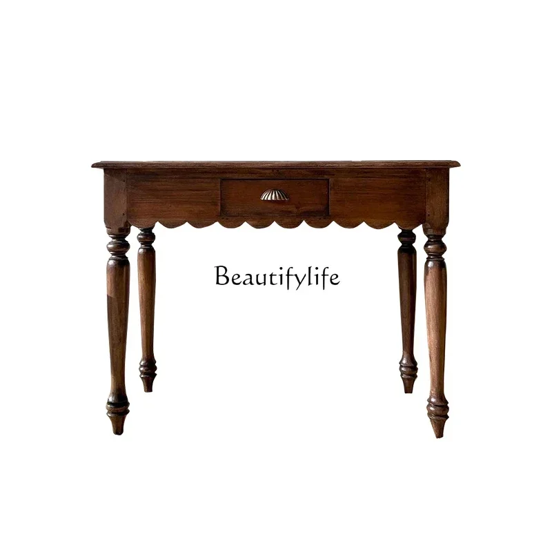 D33ld 38American all solid wood simple bedroom French retro writing desk study bedside study table