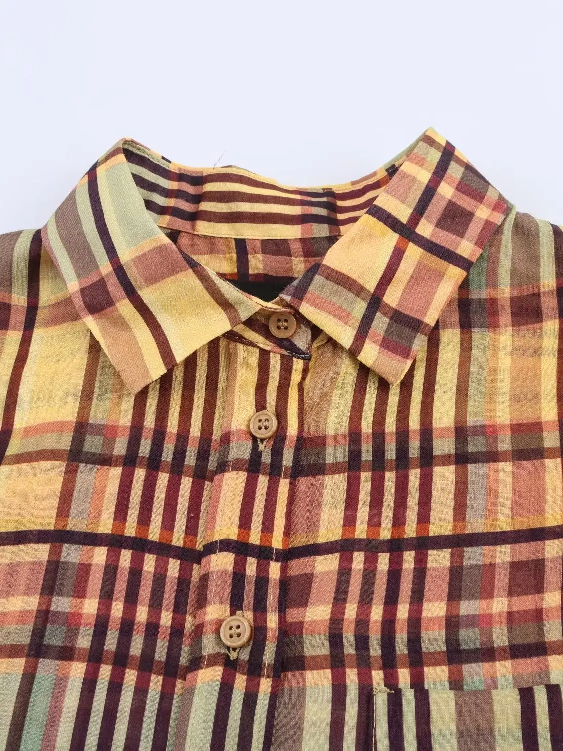 Rétro Sle femme longue Sve lin irt Protection solaire Plaid vêtements d'extérieur coupe ample pur coton régulier Sve