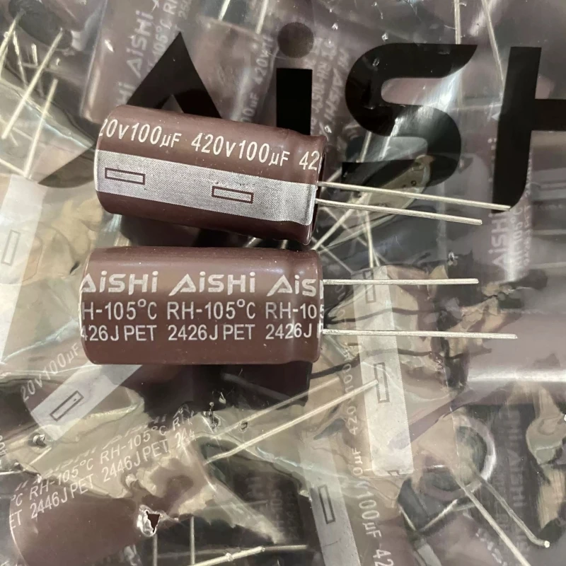 10pcs-Brand new original AiSHi 420v100uf high-quality direct insertion aluminum electrolytic capacitor 100UF420V