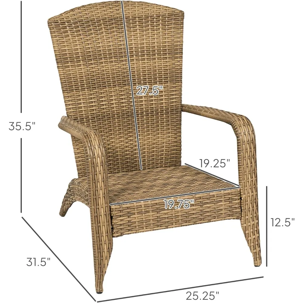 كرسي آديرونداك من Outsunny Patio Wicker، كرسي حفرة النار من الروطان مناسب لجميع الأحوال الجوية في الهواء الطلق مع وسائد ناعمة ومسند ظهر منحني طويل القامة وC