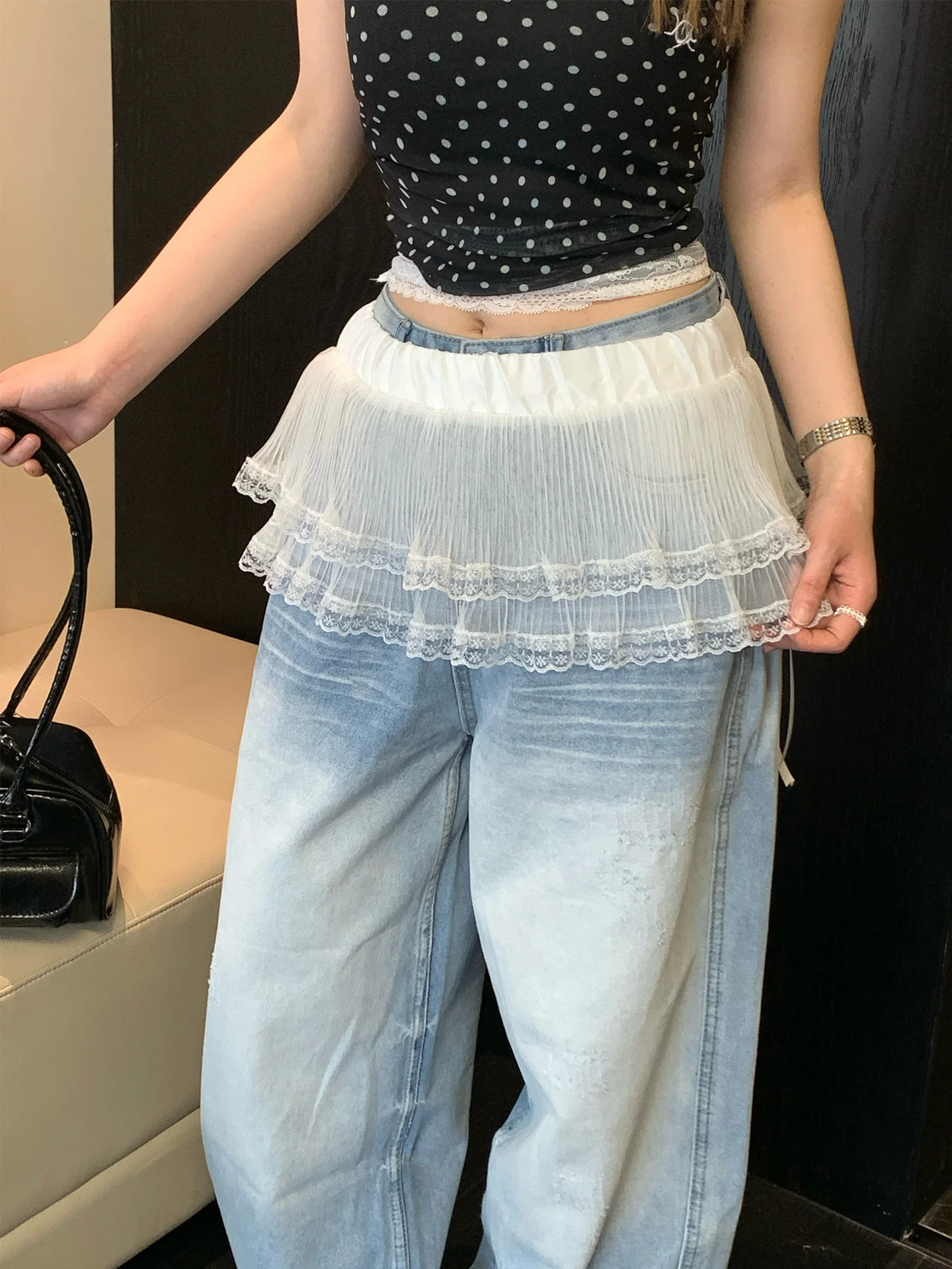 Ballet Style White Lace Trim Layered Half Skirt Women's High Sensation Mesh Curtain Butt Covering Short Skirt Korean Style