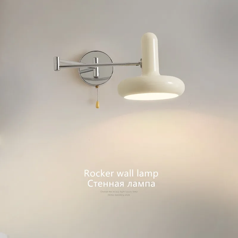 

Wall Lamp Nordic Rocker Arm Bedroom Bedside Wall Lamp Cream Shade Children's Room Lamp Retractable Bedroom Decorative Wall Light