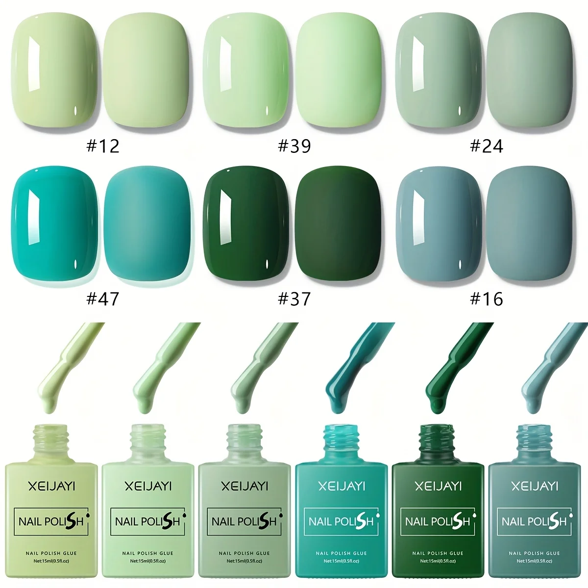 6pcs Green Nail Polish Set A Curated Collection of Seasonal Greens for a Salon-Perfect, Nail Art DIY Home Salon