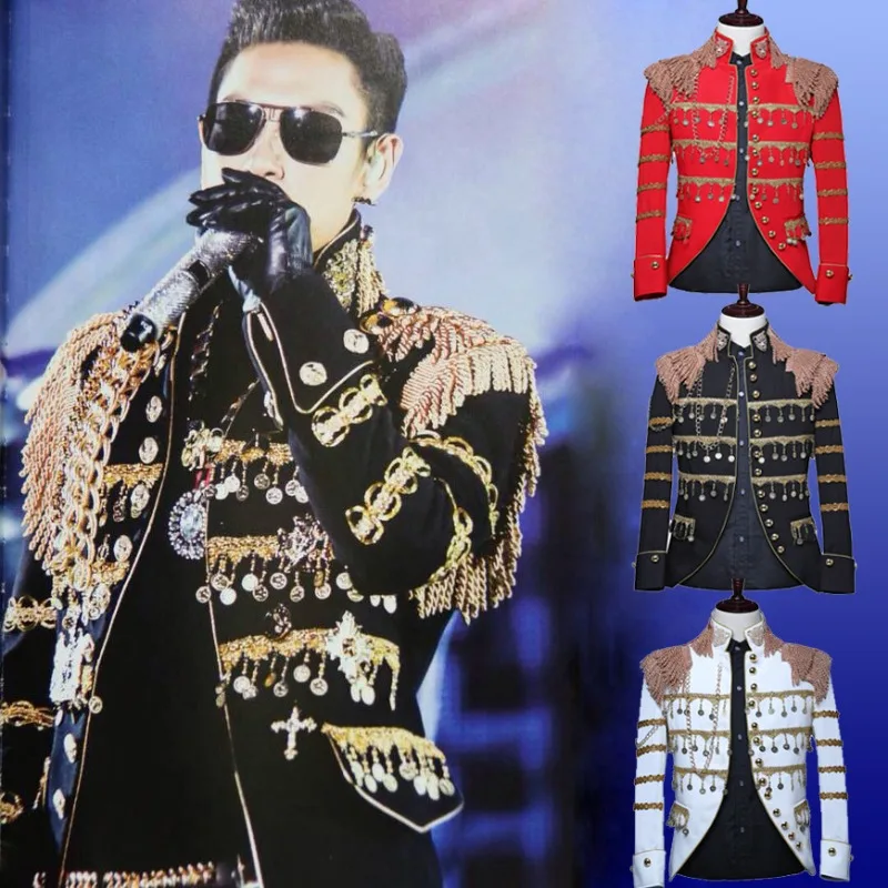 

Trendy Men's Stage Performance Jacket, Available in Red, Black,and White,suitable Fornightclubsingersandvarietyshowperformances.