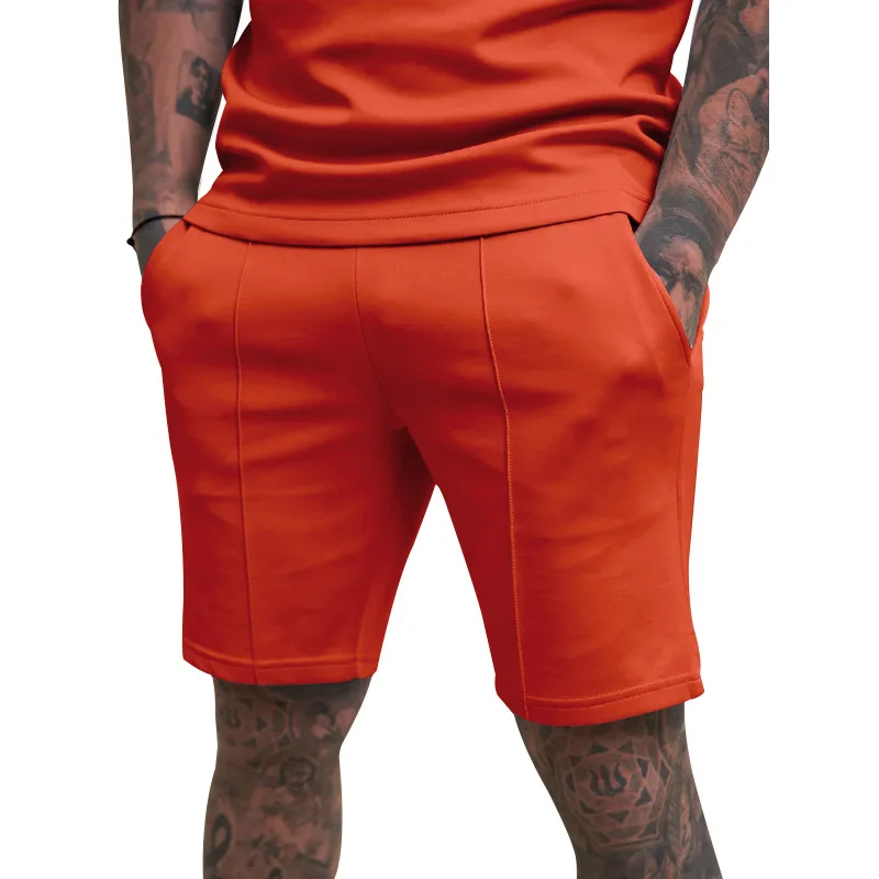 Men Vertical Seam Drawstring Elastic Waist Sweat Shorts Slim Soft Knee Length Daily Summer Business Casual Sports Bermuda Shorts